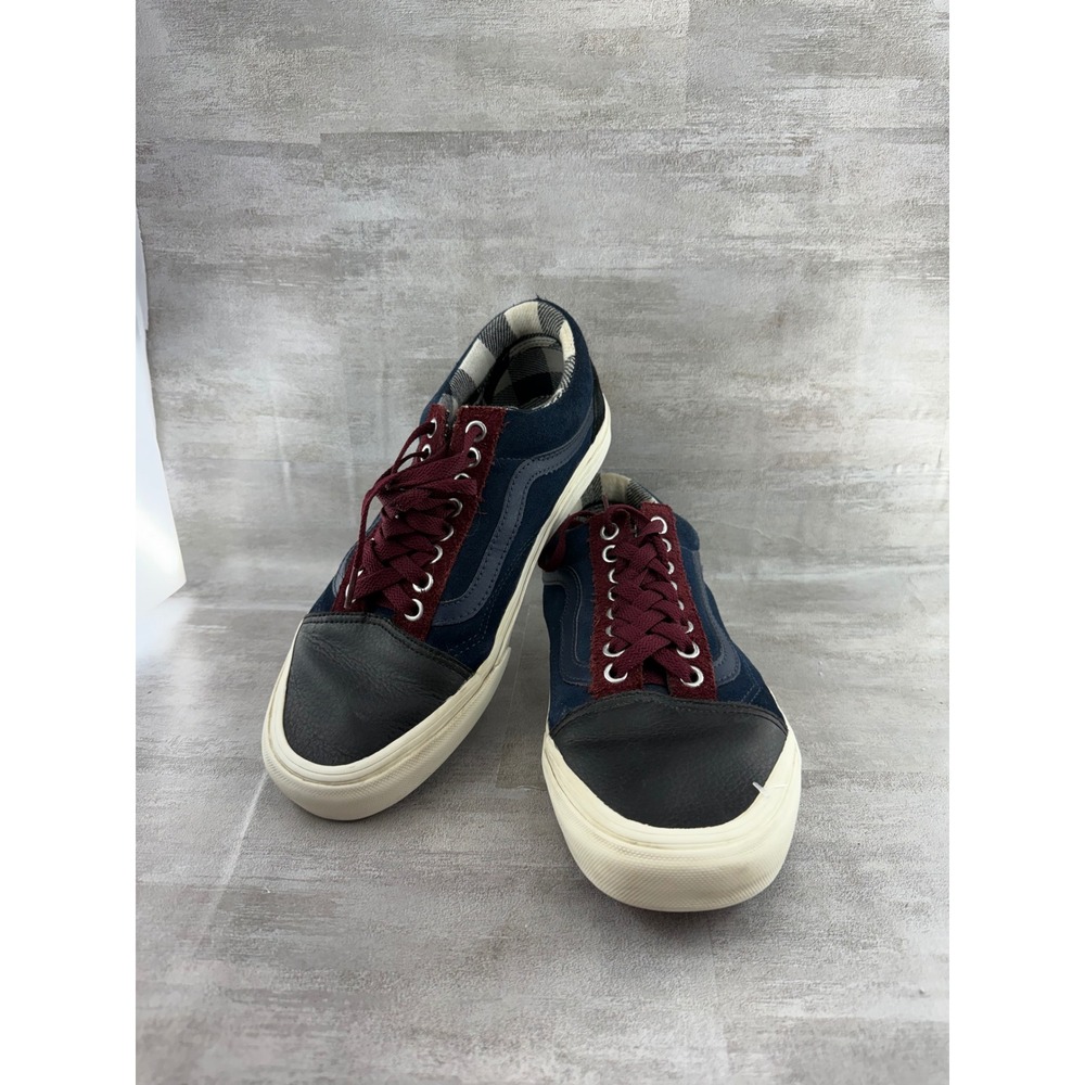 Vans Old Skool Navy Black Burgundy Plaid Flannel Lining Sneakers Mens 8.5 Wmn 10